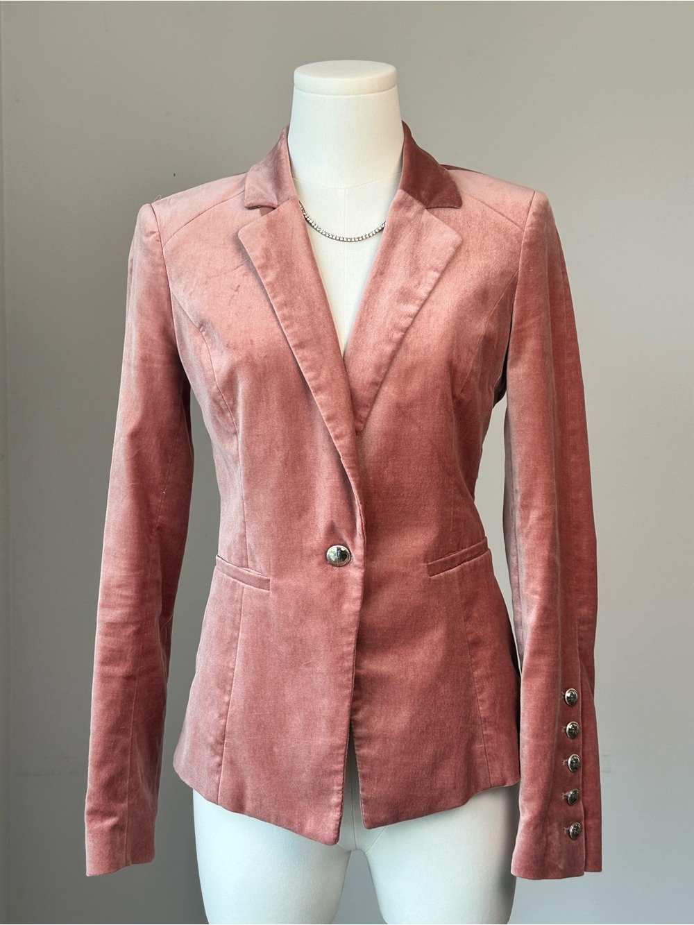 White House Black Market Rose Velvet Single-Button Blazer